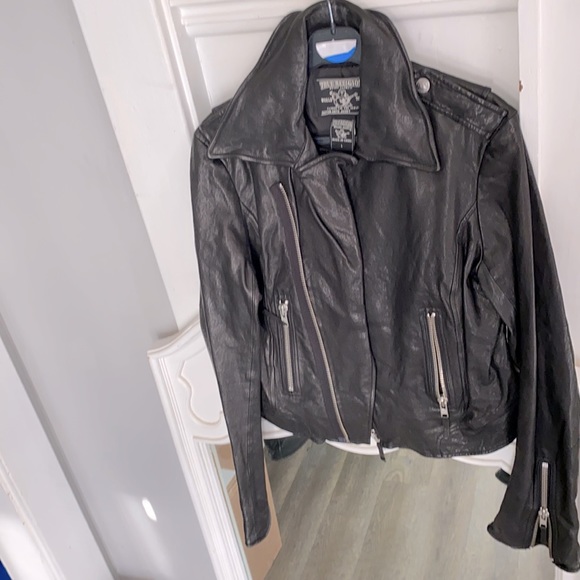 True religion Ladies Moto Vegan Leather Jacket - Size Large - Picture 1 of 5